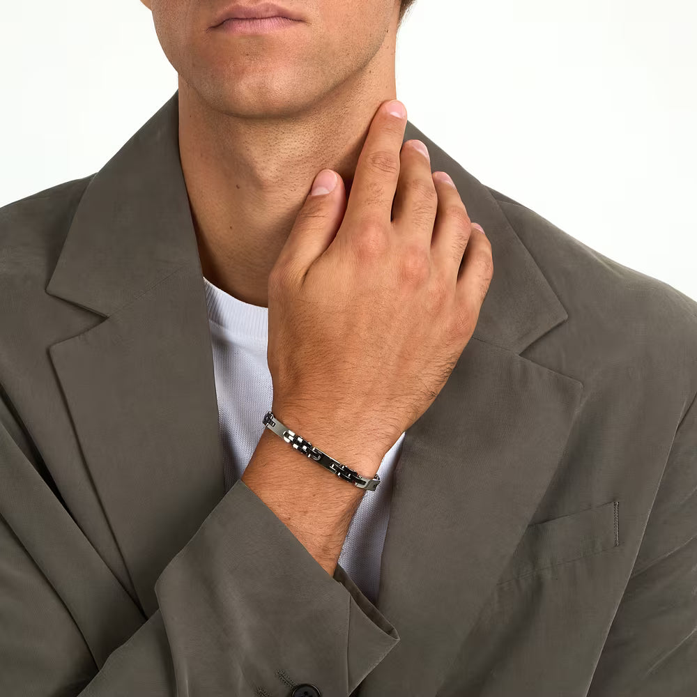 Bracciale Uomo Sector Ceramic Maglie Rettangolari Acciaio ed Elementi in Ceramica Nera