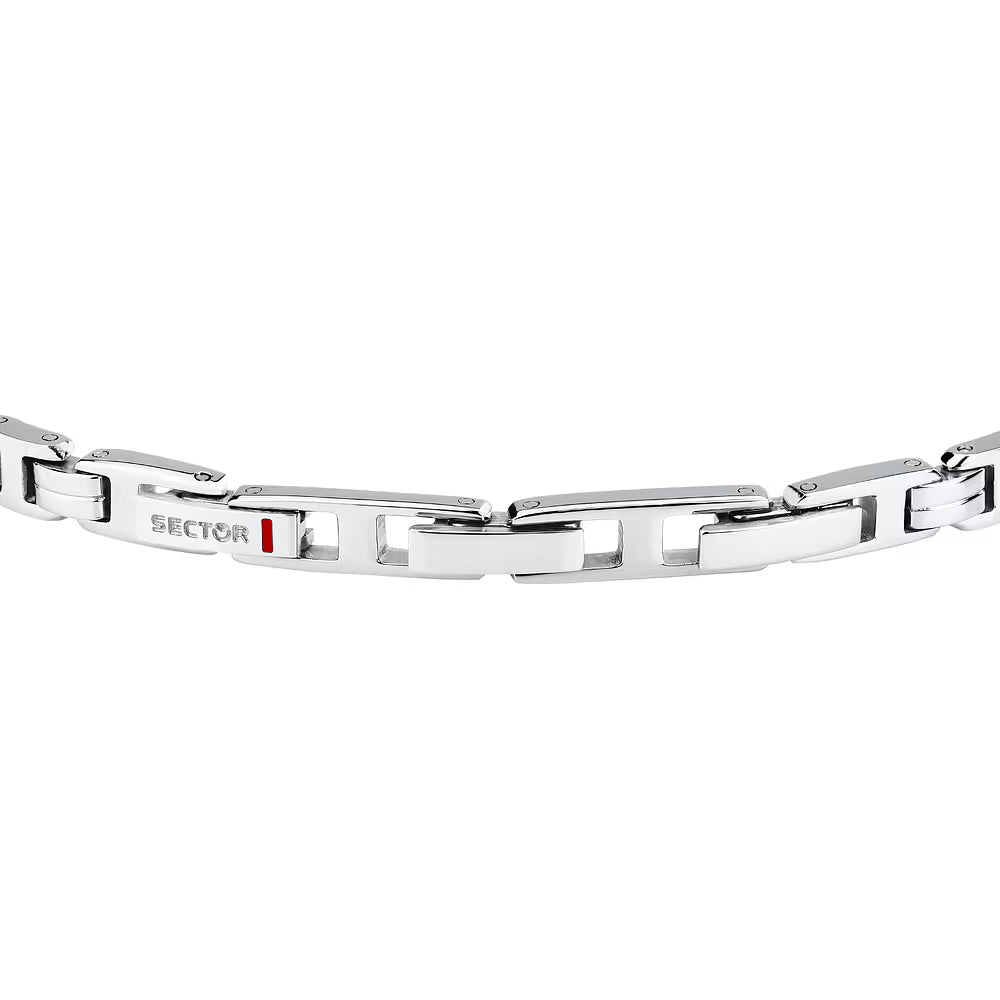 Bracciale Uomo Sector Premium Acciaio Maglia Modulare Targhetta Centrale + 3 Cristalli Blu