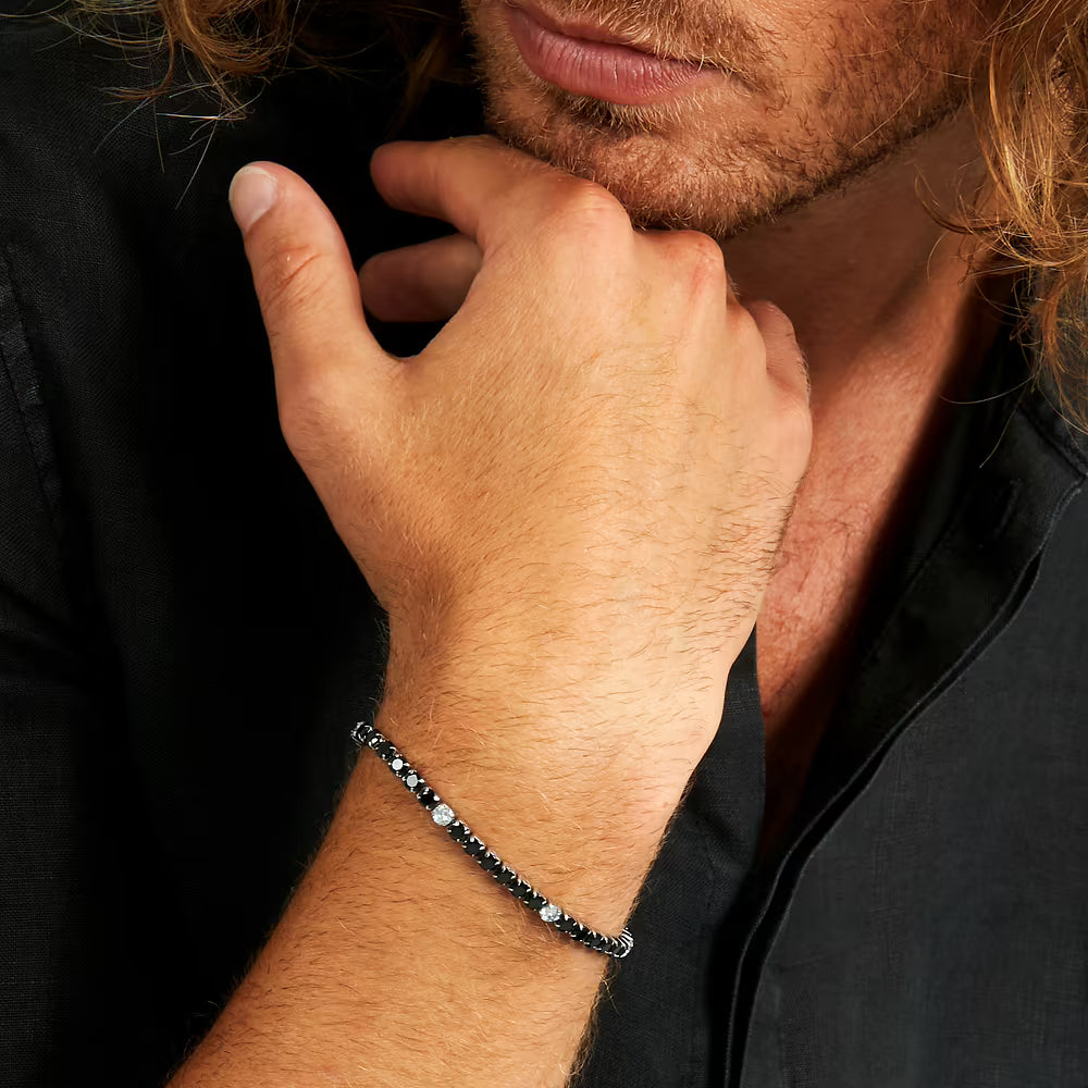 Bracciale Uomo Tennis Sector Acciaio Cristalli Bianchi/Neri