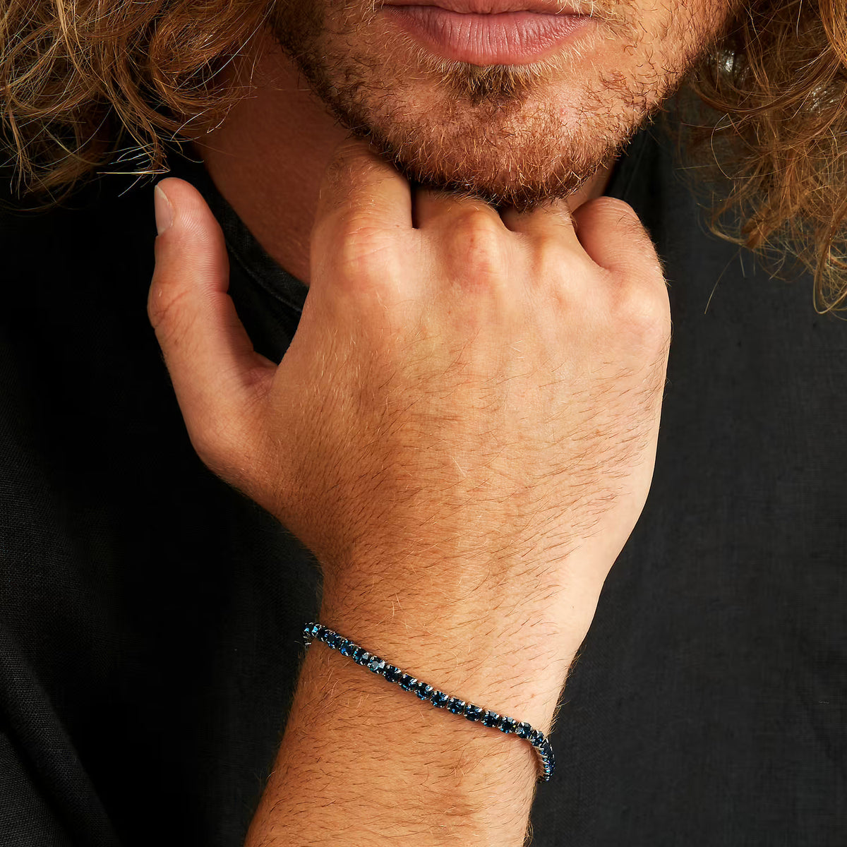 Bracciale Uomo Sector Tennis Acciaio Con Cristalli Blu