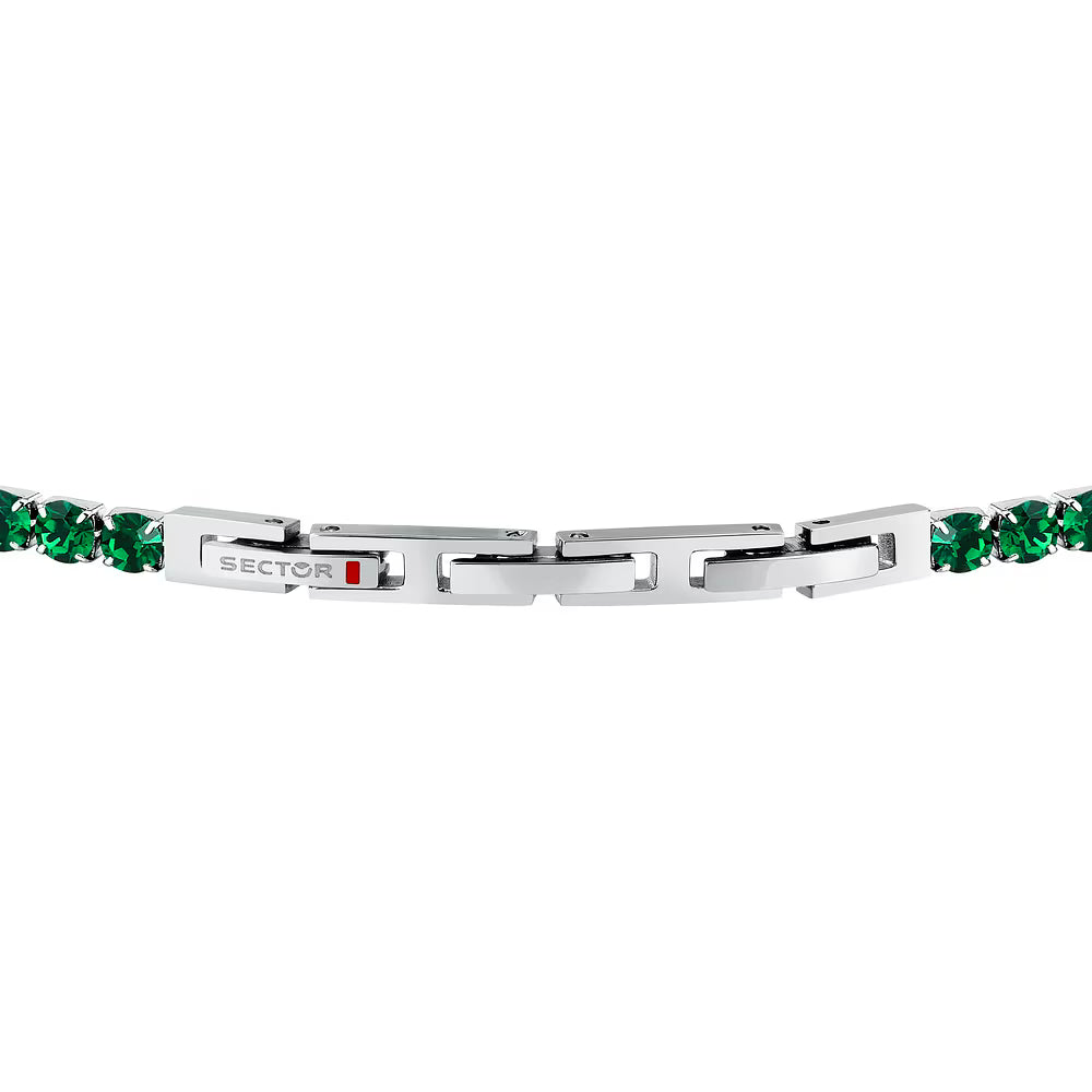 Bracciale Uomo Tennis Sector Acciaio Cristalli Verdi