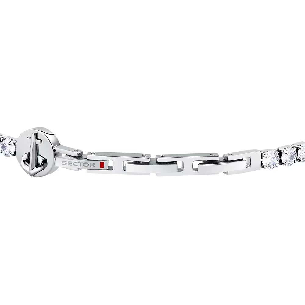 Bracciale Uomo Tennis Sector Acciaio Cristalli Elemento Laterale Tondo Ancora