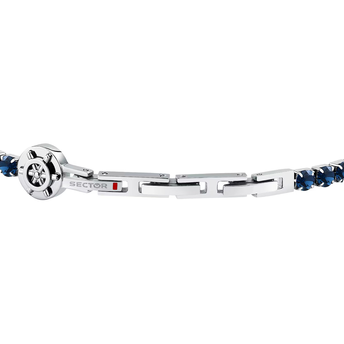 Bracciale Uomo Sector Tennis Acciaio Cristalli Blu Ed Elemento Laterale Timone in Rilievo