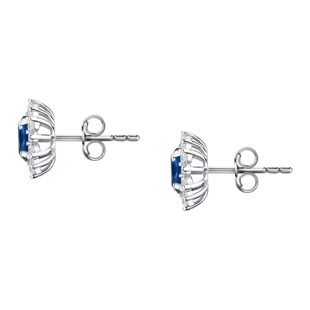 Orecchini Lobo Morellato Tesori Argento Rosetta Zircone Ovale Blu Contornato