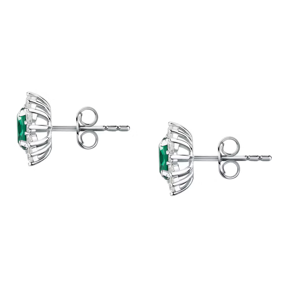 Orecchini Lobo Morellato Tesori Argento Rosetta Con Zircone Ovale Verde Contornato