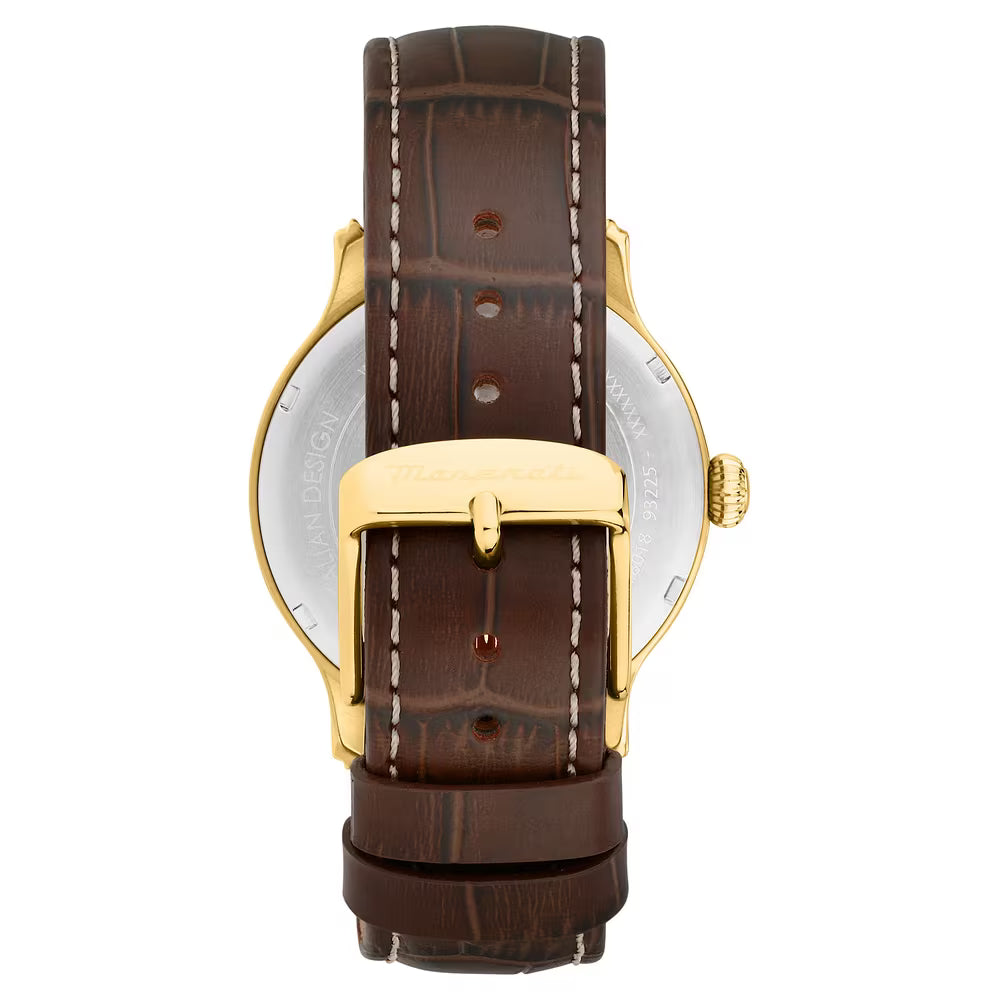 Orologio Maserati Epoca Slim 40 Mm Pvd Oro Pelle Marrone Quadrante Bianco