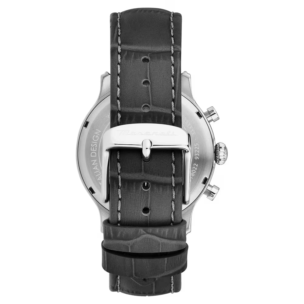Orologio Maserati Epoca Slim Chrono 40 Mm Acciaio Pelle Nera Quadrante Bordeaux