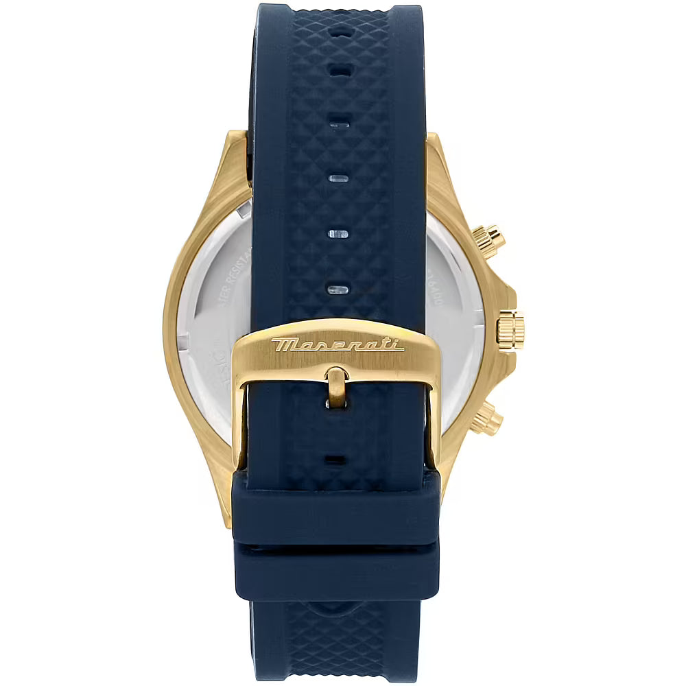 Orologio Maserati Sfida Chrono 44 Mm Pvd Oro Silicone Blu