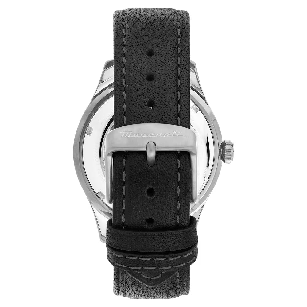 Orologio Maserati Sorpasso 42 mm Automatico Acciaio Cinturino Pelle Nera Quadrante Scheletrato