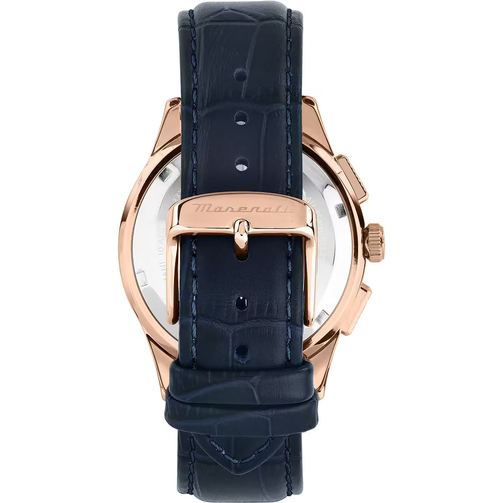 Orologio Maserati Sorpasso Chrono 42 Mm Pvd Oro Rosa Pelle Blu