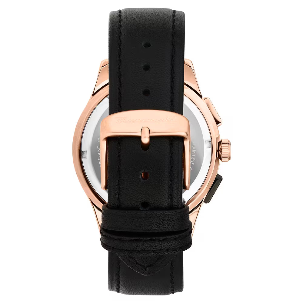 Orologio Maserati Sorpasso Chrono 42 Mm Pvd Oro Rosa Pelle Nera
