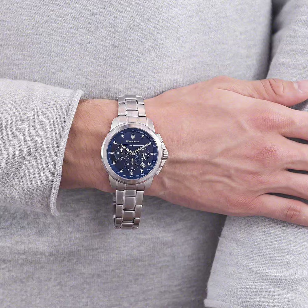 Orologio Maserati Successo Chrono 44 Mm Acciaio Braccialato Blu