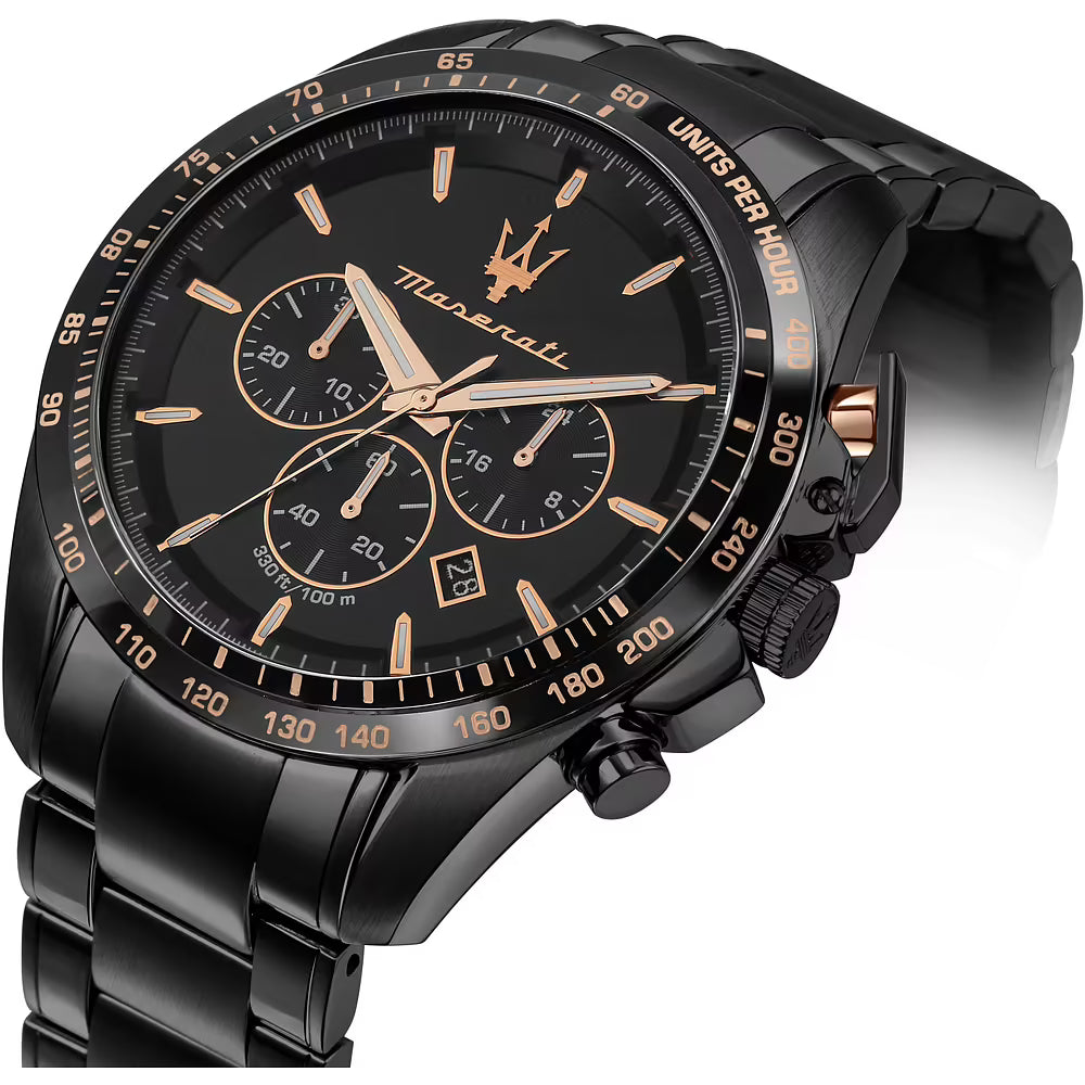 Orologio Maserati Time Traguardo Chrono 45 mm Pvd Nero Braccialato