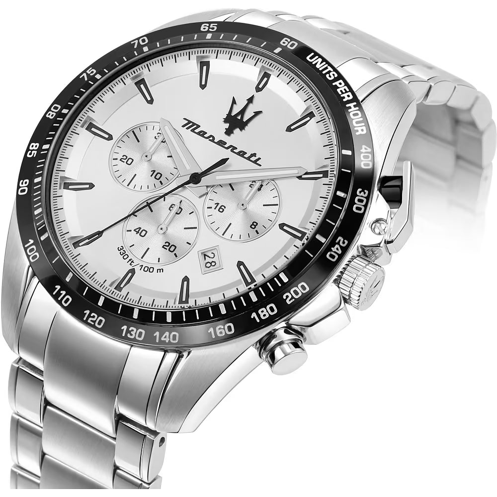 Orologio Maserati Time Traguardo Chrono 45 mm Acciaio Braccialato Silver
