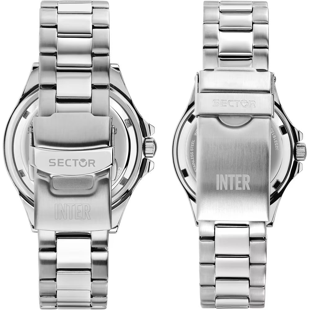 Confezione Speciale 2 Orologi Sector Uomo 43 mm e Donna 35 mm 230 Inter Acciaio Braccialato Nero/Blu