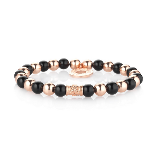 Bracciale Elasticizzato Gerba Myriam Argento Rosato Sfere Onice