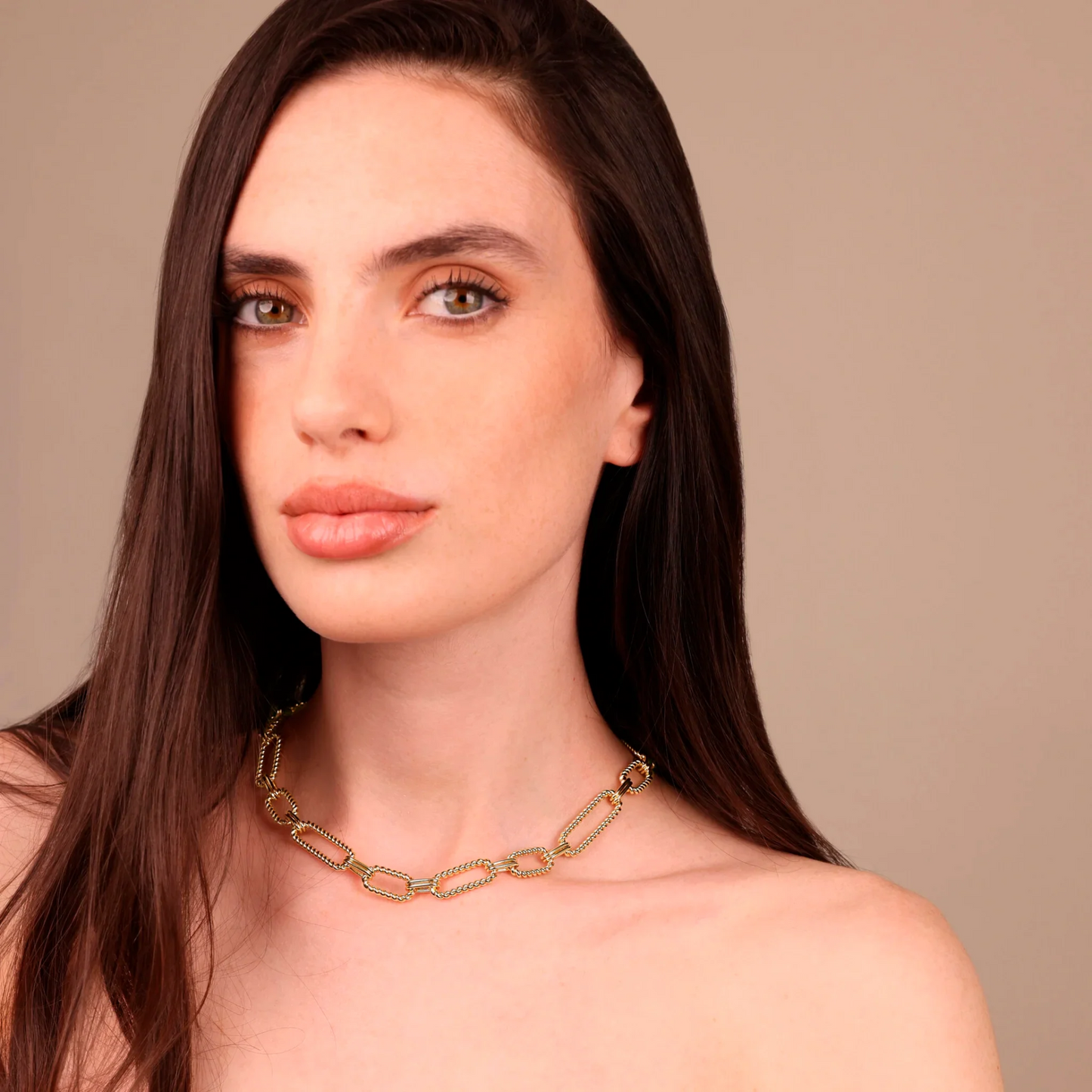Collana Girocollo Etrusca Gioielli Lega Golden Placcata Oro 18 Kt Maglie Ovali Torchon