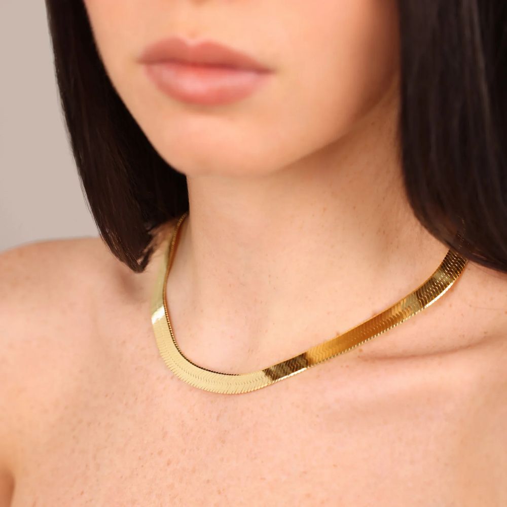 Collana Etrusca Lega Golden Placcata Oro 18 Kt Maxi Maglia Snake