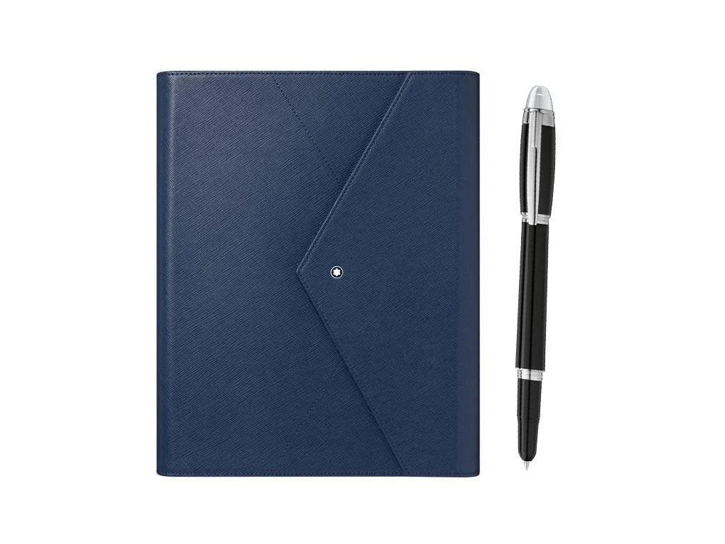 Set Penna + Blocco + Custodia in pelle Montblanc Augmented Paper Sartorial Blue