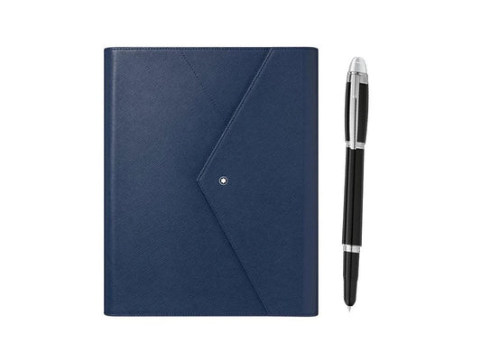 Set Penna + Blocco + Custodia in pelle Montblanc Augmented Paper Sartorial Blue