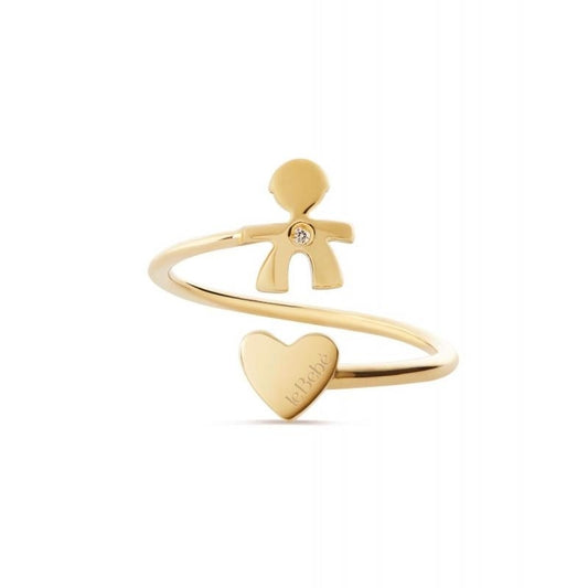 Anello Lebebé Les Petits Oro Giallo 9 Kt contrariè Cuore Bimbo Diamante
