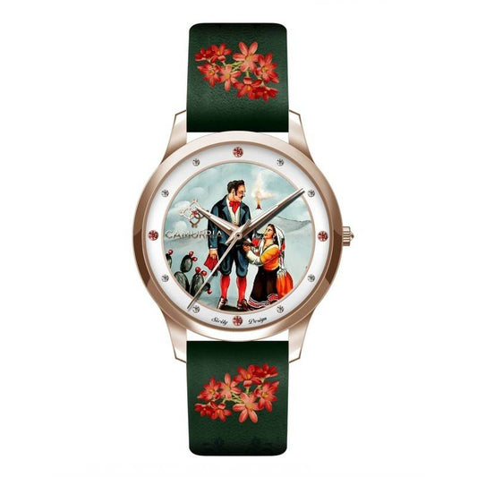 Orologio Camurrìa A Storia La Cavalleria Rusticana Turiddu E Santuzza 37 mm Pvd Oro Rosa cinturino con Stampe Siciliane