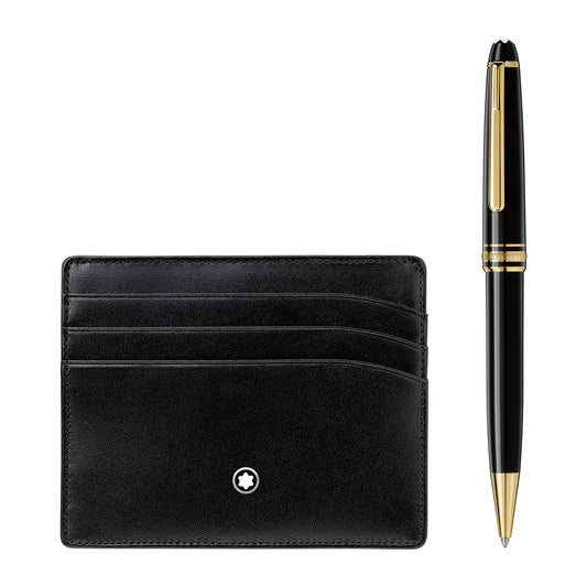 Set Penna Montblanc Maisterstuck e Portacarte Di Credito 6 Scomparti Pelle Nera
