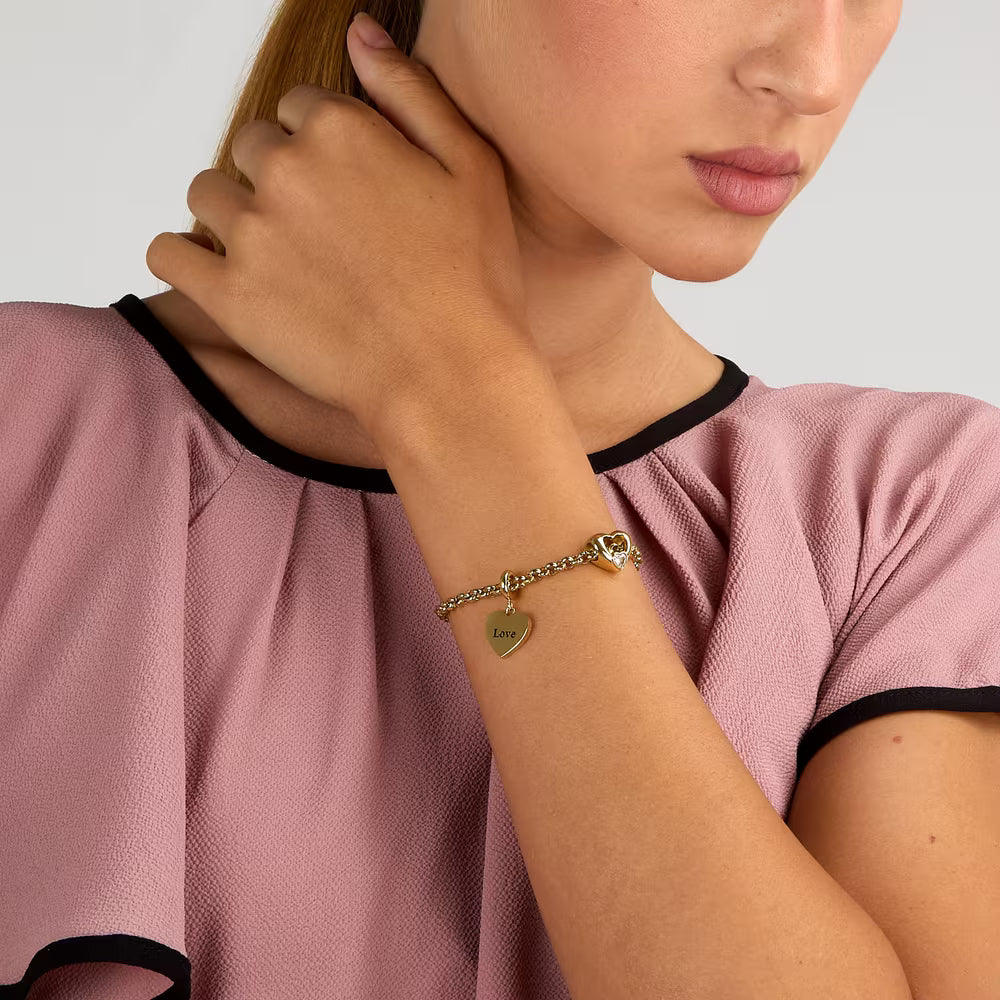 Bracciale Morellato Drops Rolò Pvd Oro Charm Cuore Scritta "Love" Passante Cristallo