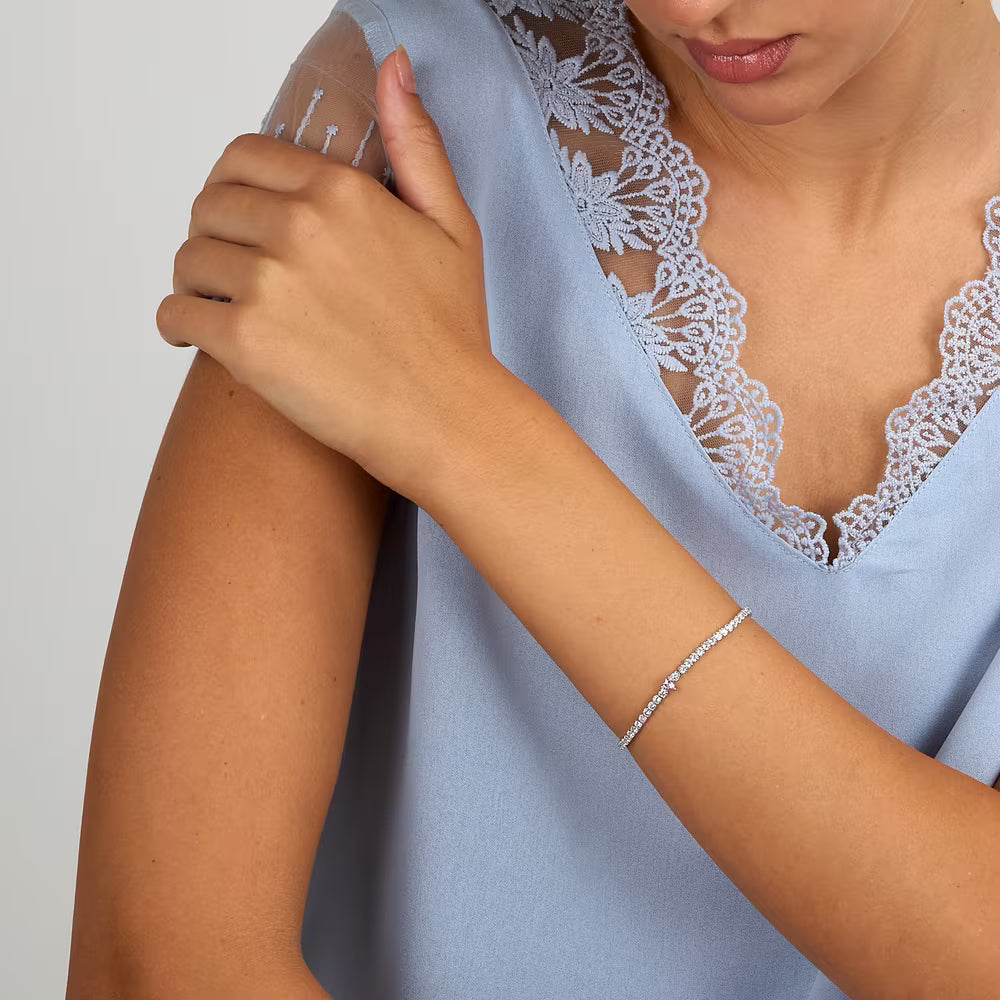 Bracciale Tennis Morellato Infinito Argento Zirconi e centrale taglio cuore rosa