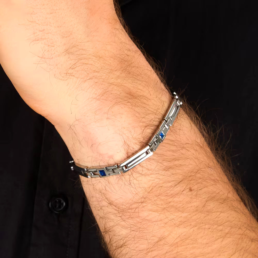 Bracciale Uomo Morellato Motown Acciaio Cubic Zirconia Quadrati Blu