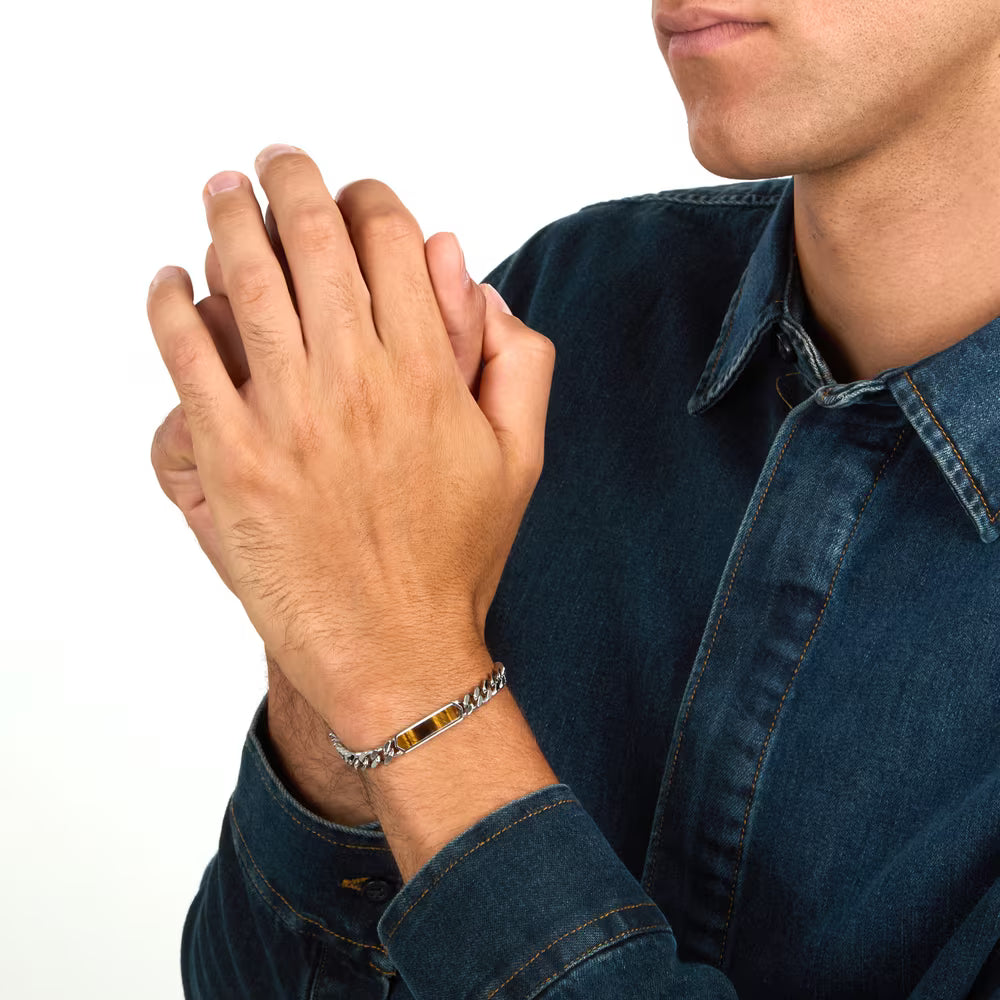 Bracciale Uomo Morellato Maglia Grumetta Piastrina Esagonale