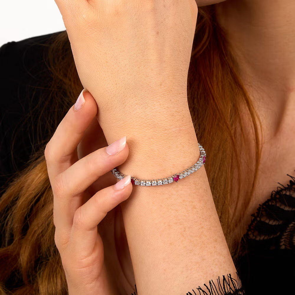 Bracciale Tennis Morellato Tesori Argento Zirconi + 5 Cuori Rossi