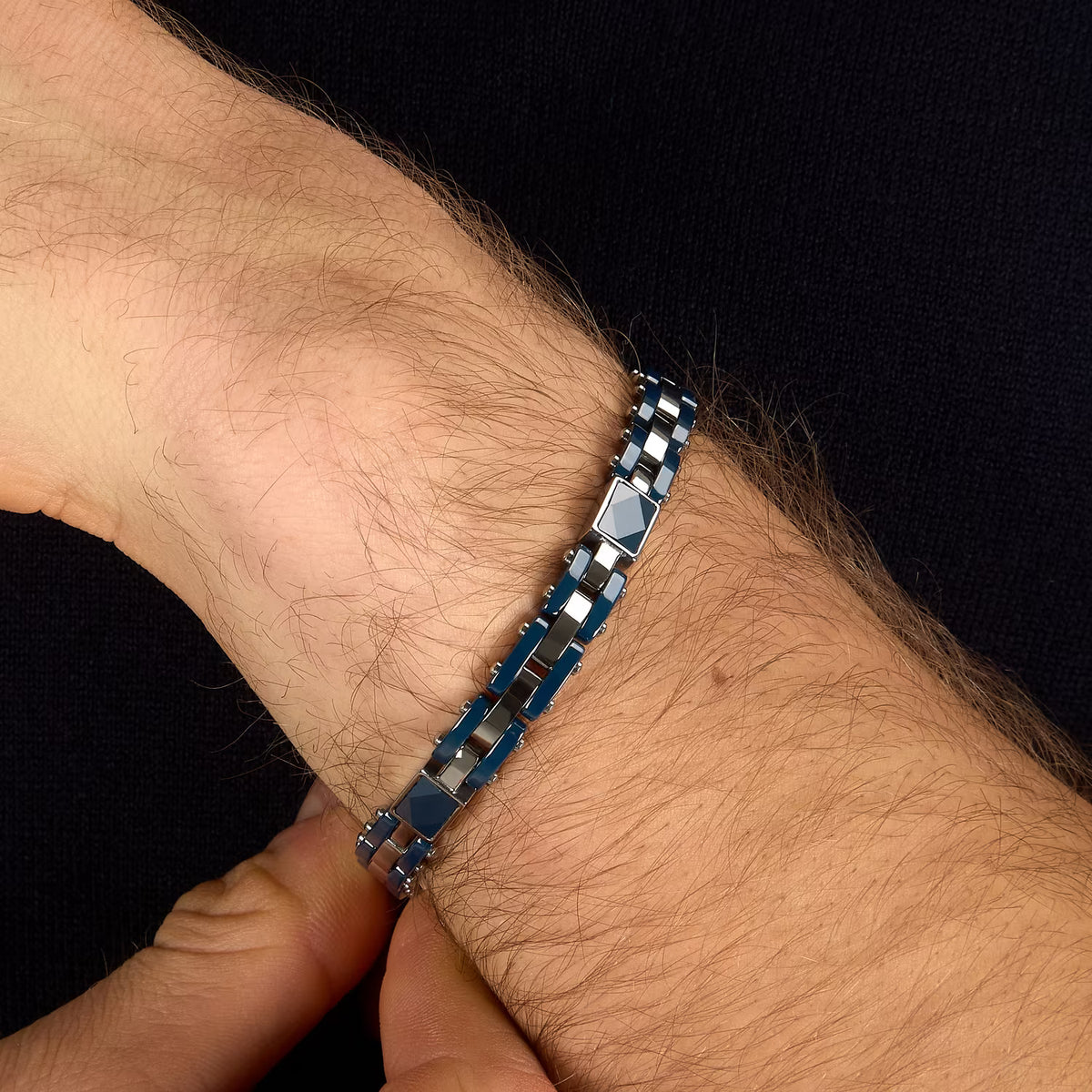 Bracciale Uomo Sector Ceramic Acciaio Ceramica Blu 3 Elementi Rettangolari Sfaccettati