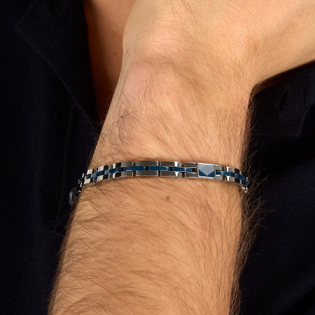 Bracciale Uomo Sector Ceramic Acciaio Ceramica Blu Con 2 Elementi Rettangolari Sfaccettata