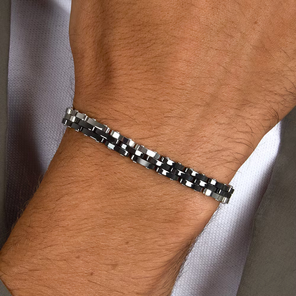 Bracciale Uomo Sector Ceramic Maglie Acciaio e Ceramica Nera