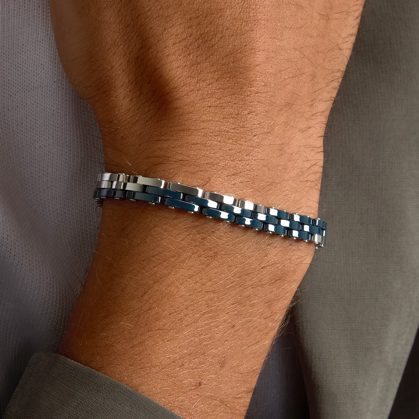 Bracciale Uomo Sector Ceramic Maglie Acciaio e Ceramica Blu