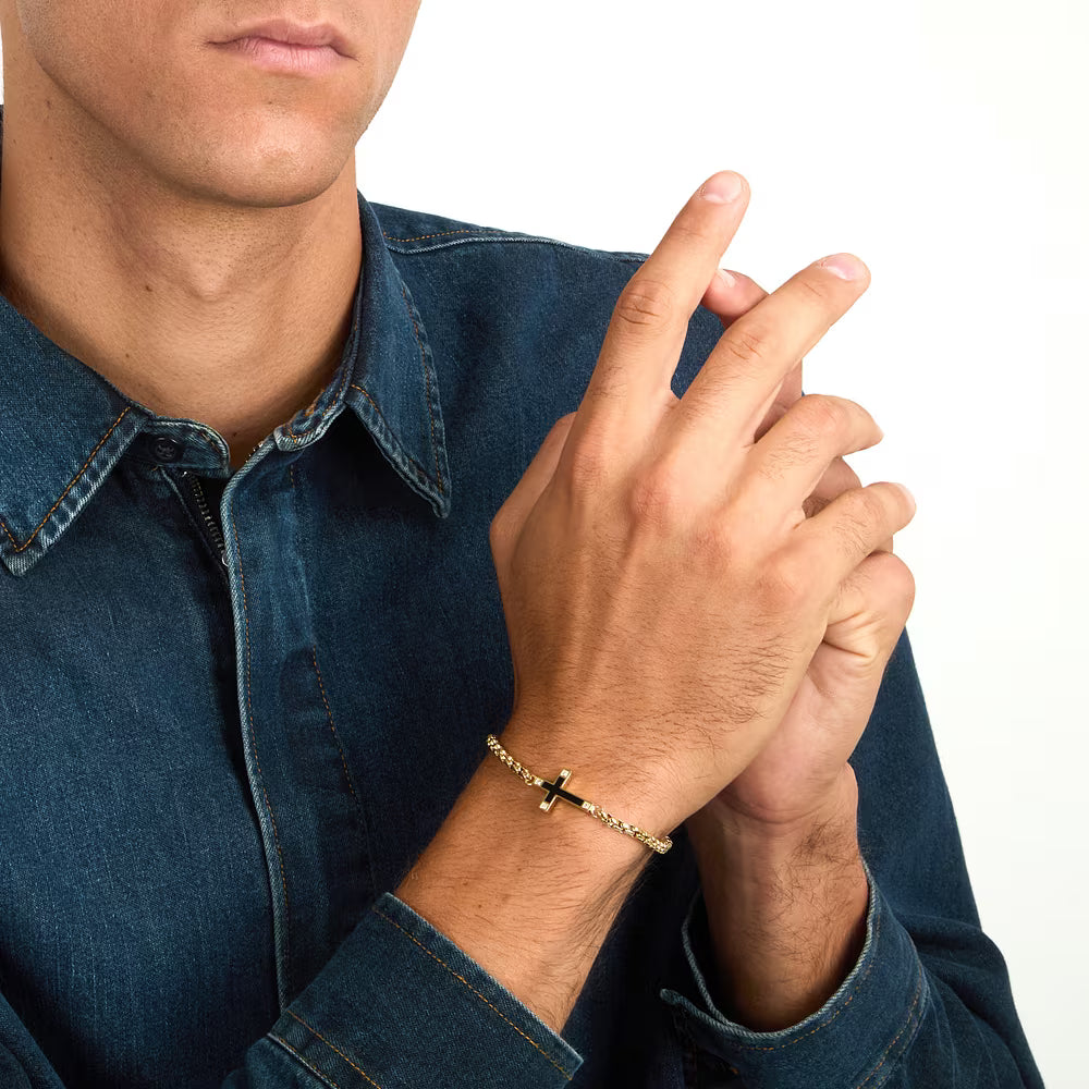 Bracciale Uomo Sector Spirit Pvd Oro Centrale Croce con Cristalli