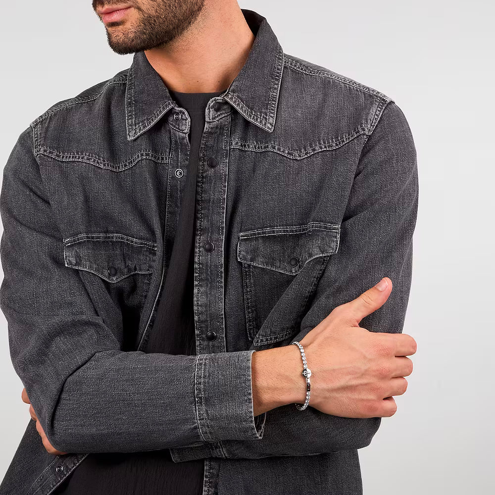 Bracciale Uomo Tennis Sector Acciaio Cristalli Elemento Laterale Tondo Ancora