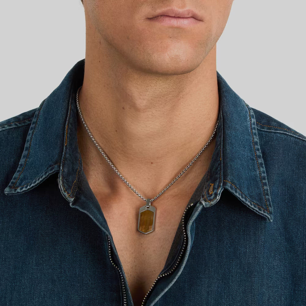 Collana Uomo Morellato Terra Acciaio Pendente Piastrina Esagonale