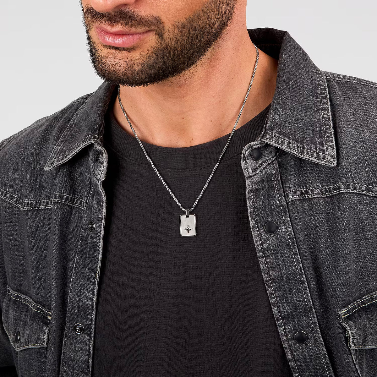 Collana Uomo Sector Marine Acciaio Catena Maglia Rolò Quadrata Pendente Piastrina Satinata/Rosa Dei Venti
