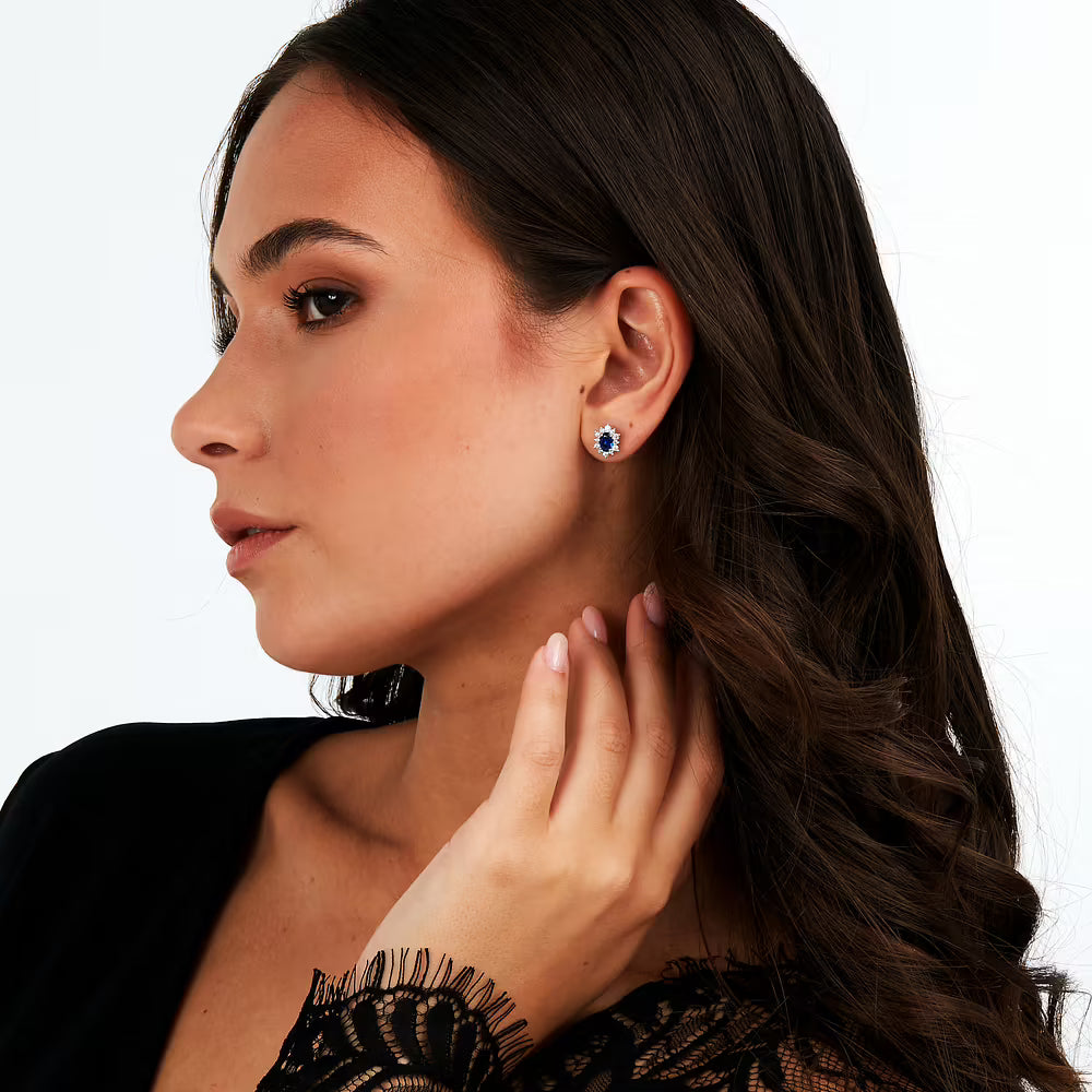 Orecchini Lobo Morellato Tesori Argento Rosetta Zircone Ovale Blu Contornato