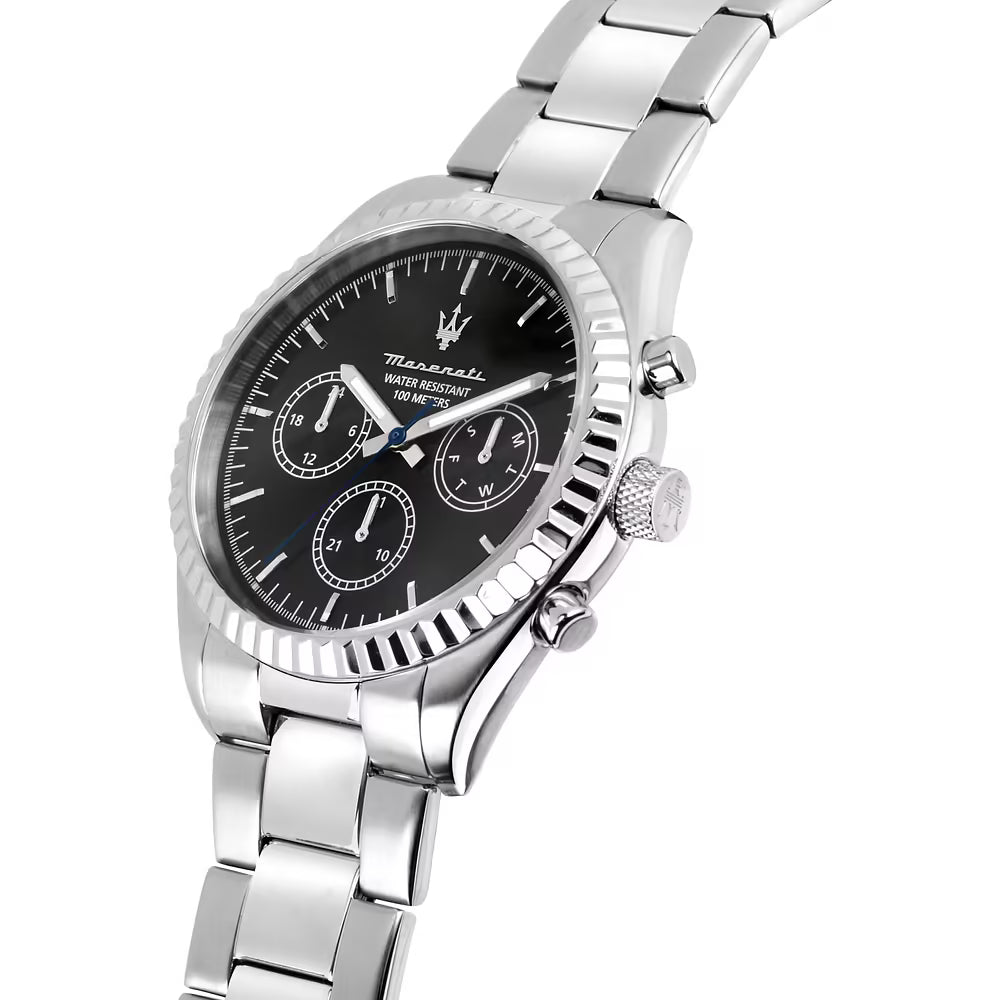 Orologio Maserati Competizione Multifunzione 43 Mm Acciaio Braccialato Nero