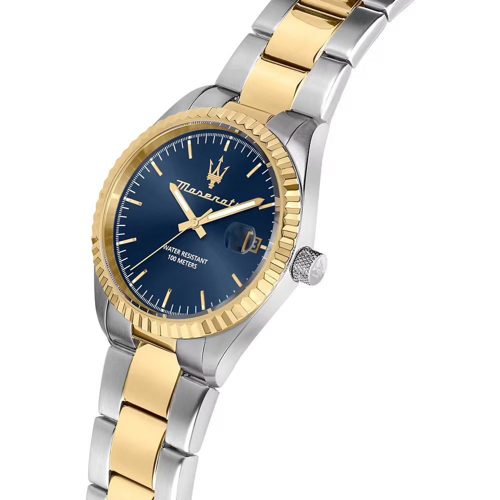 Orologio Maserati Competizione 43 Mm Acciaio Braccialato Acciaio/Pvd Oro Quadrante Blu