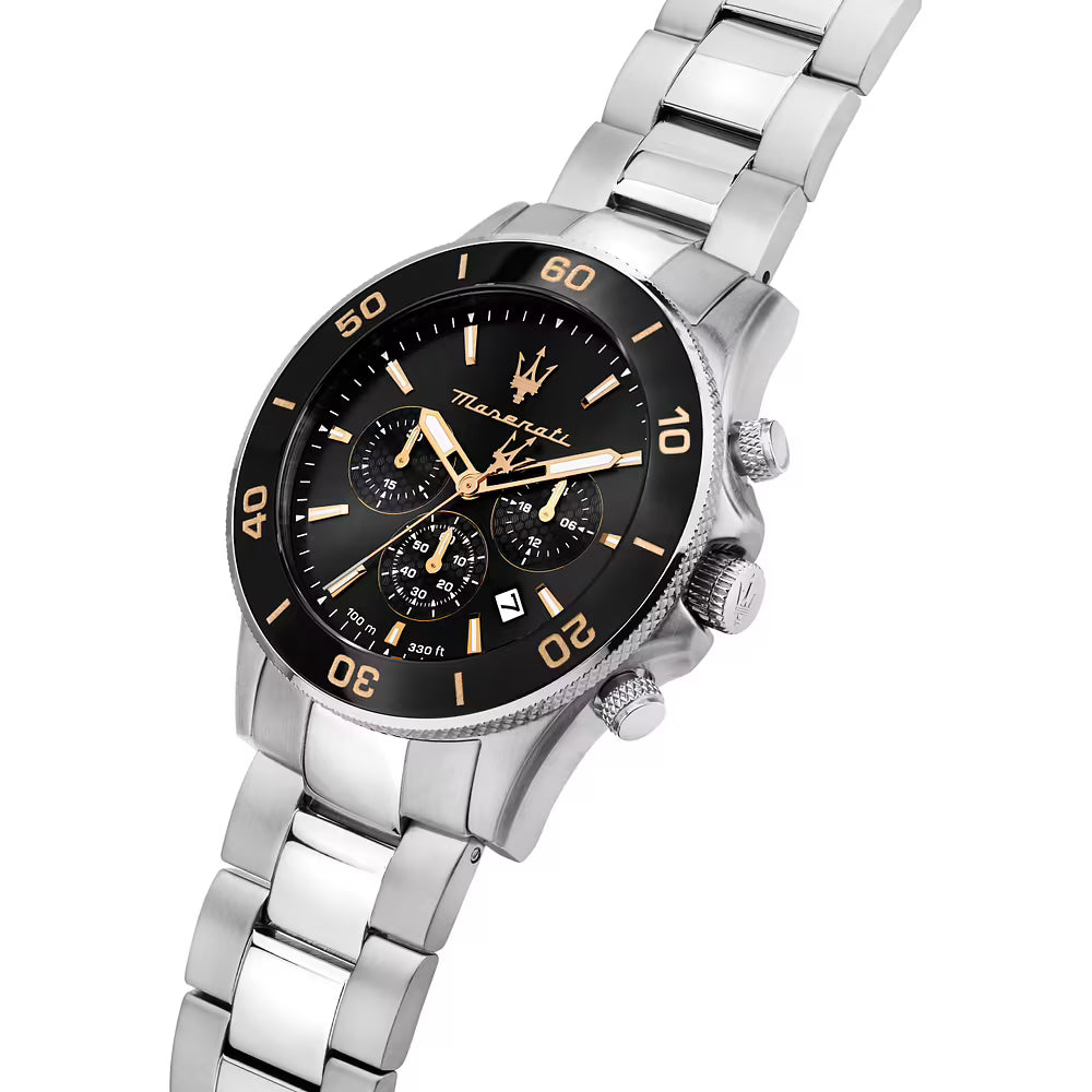 Confezione Speciale Orologio Maserati Competizione Chrono 43 Mm Acciaio Braccialato Nero + Bracciale Acciaio/Pvd Oro Rosa