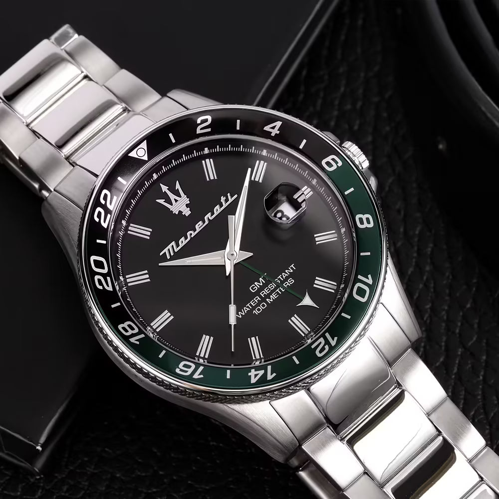 Orologio Maserati Sfida 44 Mm GMT Acciaio Braccialato Nero