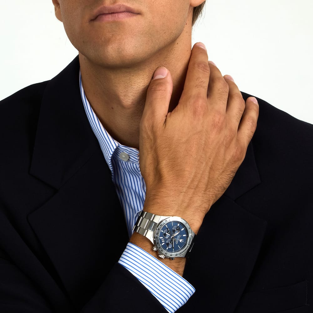 Orologio Maserati Sfida Chrono 41 Mm Acciaio Braccialato Blu