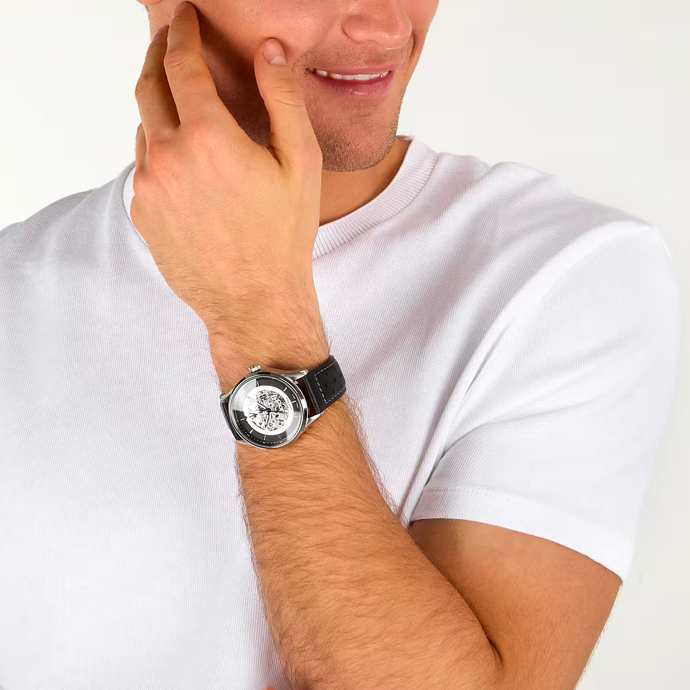 Orologio Maserati Sorpasso 42 mm Automatico Acciaio Cinturino Pelle Nera Quadrante Scheletrato