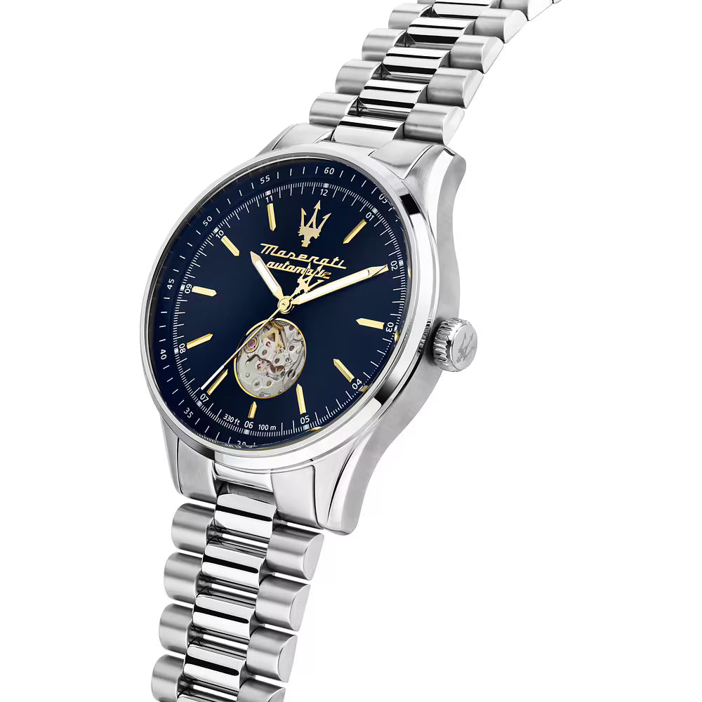 Orologio Maserati Time Sorpasso Automatico 42 mm Acciaio Braccialato Blu Navy Movimento A Vista
