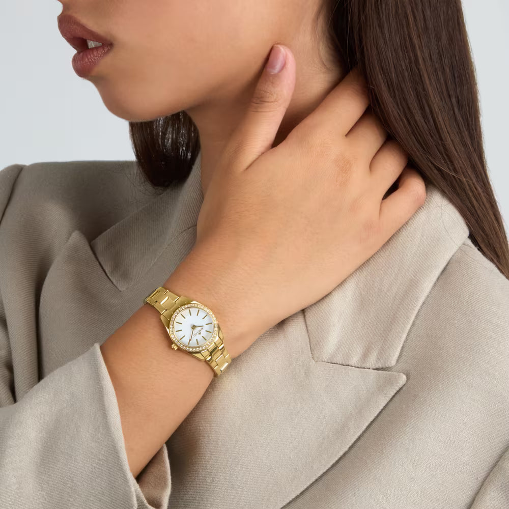 Orologio Morellato Magia Lady Strass 24 Mm Pvd Oro Braccialato Bianco