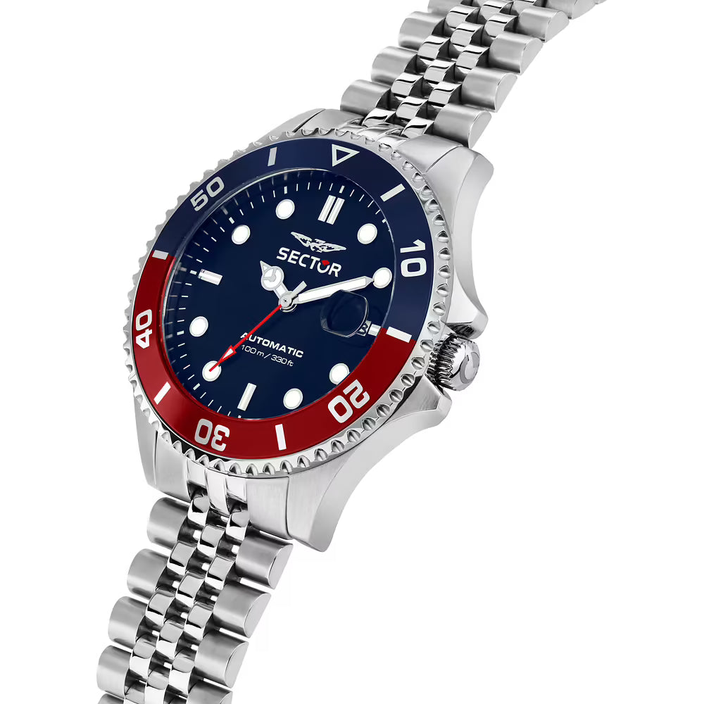 Confezione Speciale Orologio Sector 230 Automatico 43 mm Acciaio Braccialato Blu + Cinturino Gomma